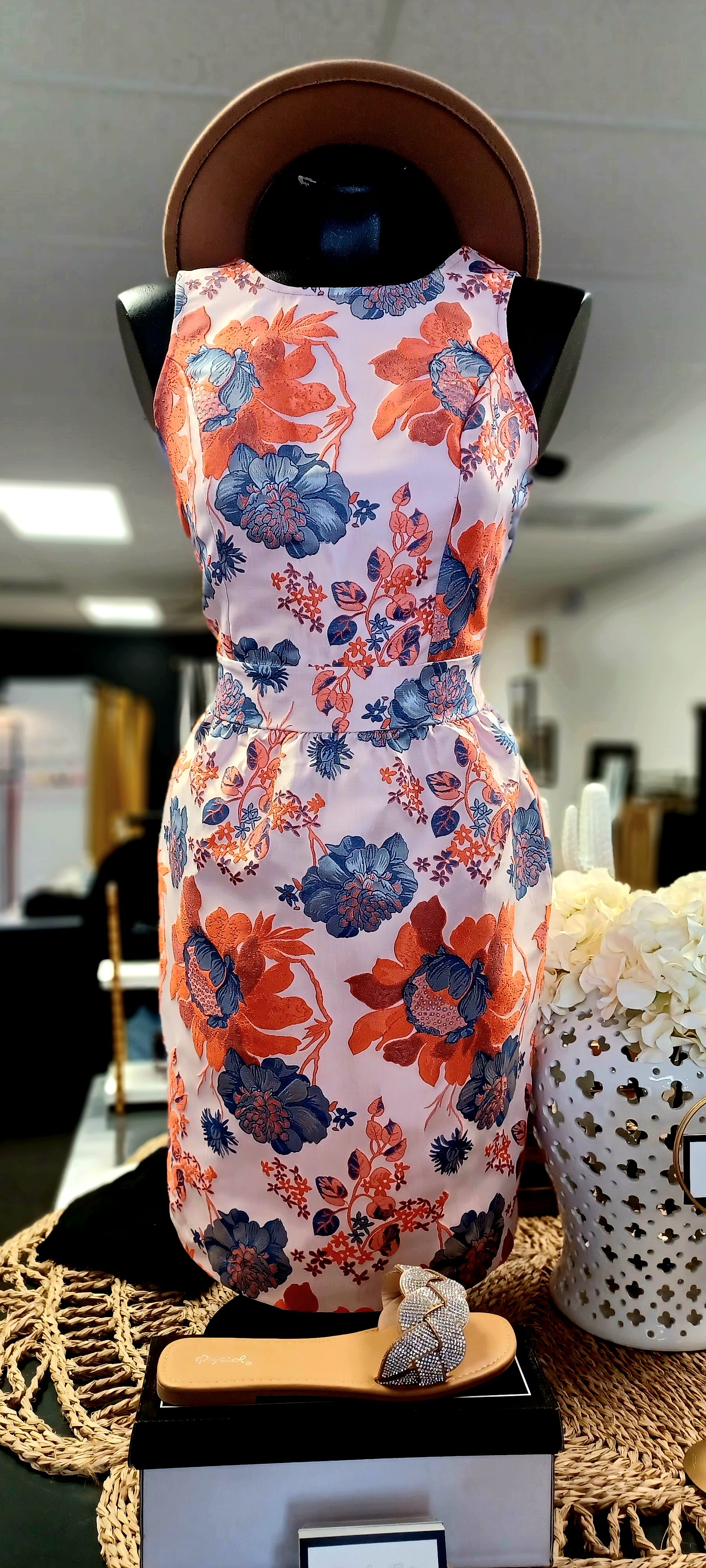 Calvin klein orange floral hot sale dress